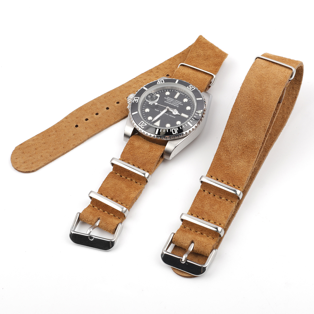 Nato Strap Nylon - Pulseira de couro genuíno de camurça