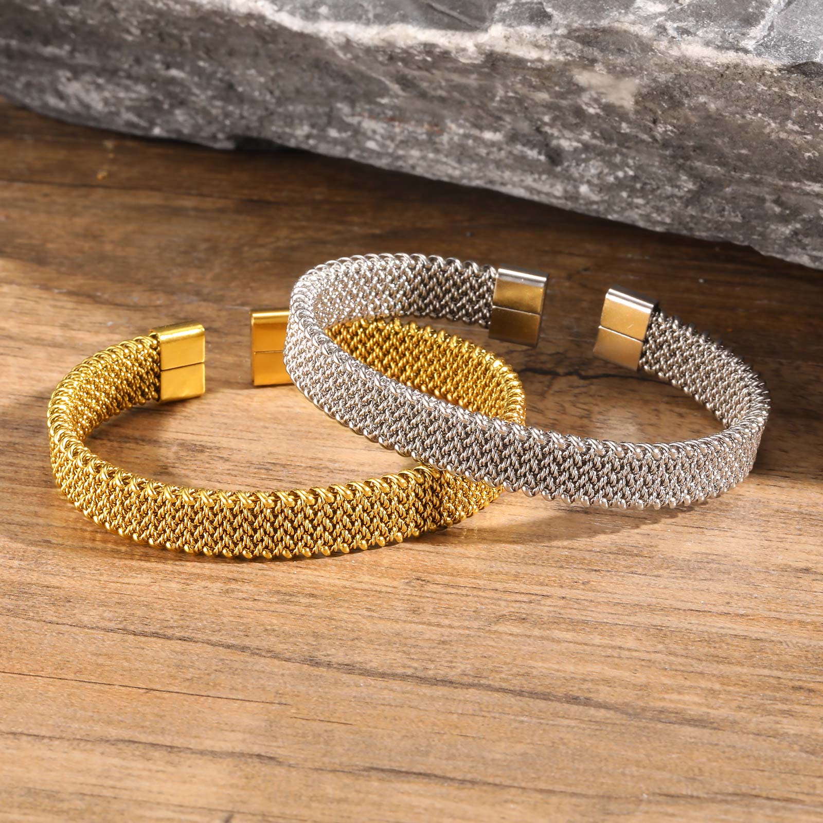 Pulseira aberta trançada elást - Mesh Strap Metal avaliação e preço